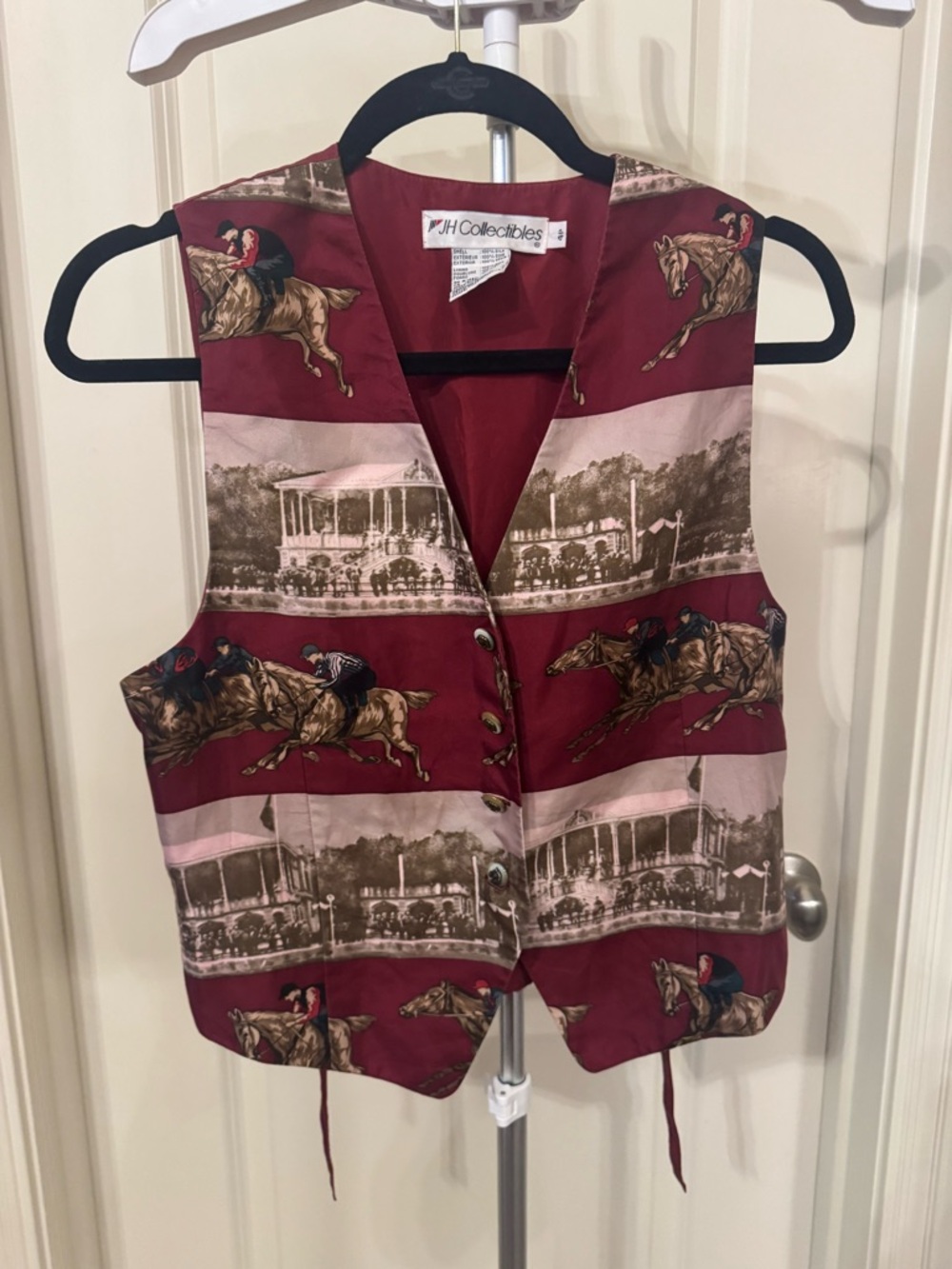 JH Collectibles Equestrian Print Vest - Burgundy & Cream
